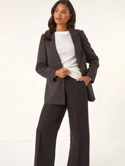 Roman Brown Check Print Longline Blazer Outlet