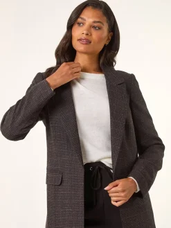 Roman Brown Check Print Longline Blazer Outlet