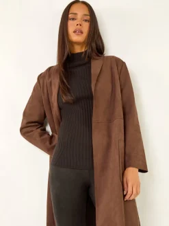 Roman Petite Faux Suede Pocket Jacket Brown New