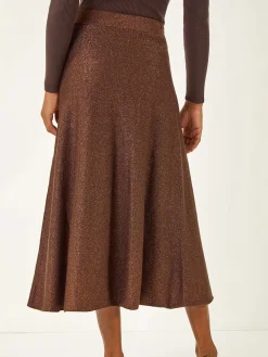 Roman Shimmer Knit Midi Skirt Brown Sale