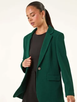 Roman Petite Textured Buttoned Blazer Deep Blue Green New