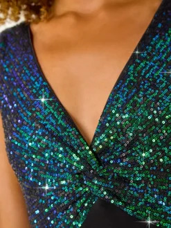 Roman Contrast Sequin Bodice Maxi Dress Green Best