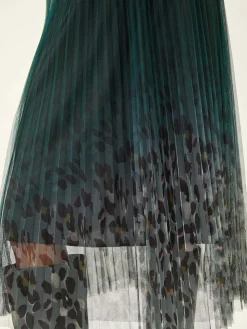 Roman Green Printed Pleat Mesh Skirt Sale