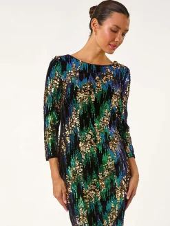 Roman Green Sequin Shimmer Velvet Dress Clearance