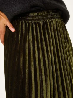 Roman Green Velvet Pleated Midi Skirt Clearance