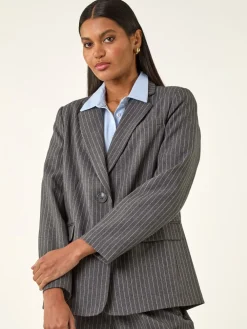 Roman Classic Pinstripe Blazer Grey Outlet