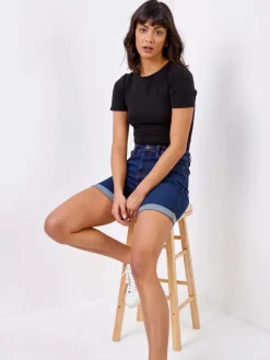 Roman Stretch Denim Mom Shorts Indigo Clearance