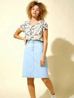 Roman Light Denim Blue A-Line Knee Length Denim Skirt Online
