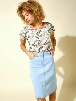 Roman Light Denim Blue A-Line Knee Length Denim Skirt Online