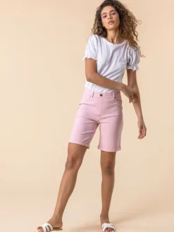 Roman Light Pink Turned Hem Stretch Shorts Online