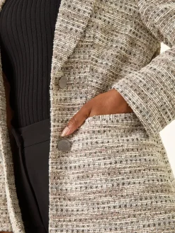 Roman Petite Collared Boucle Jacket Natural New