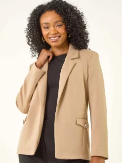 Roman Petite Pocket Detail Stretch Blazer Natural Discount