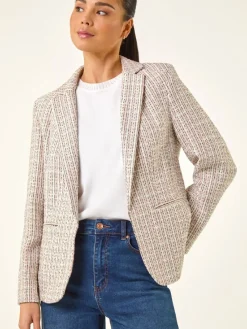 Roman Petite Petite Boucle Cuban Collar Blazer Pink Clearance