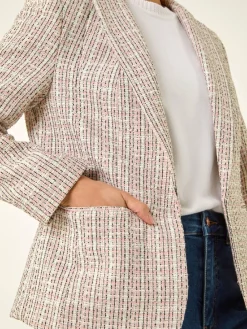 Roman Petite Petite Boucle Cuban Collar Blazer Pink Clearance