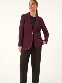 Roman Petite Textured Buttoned Blazer Purple Discount