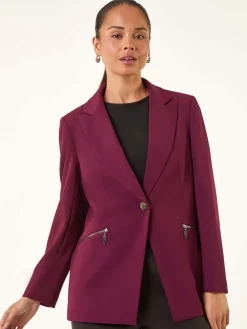 Roman Petite Zip Pocket Stretch Blazer Purple New