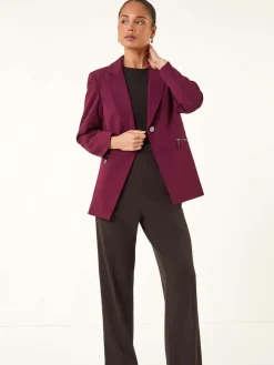 Roman Petite Zip Pocket Stretch Blazer Purple New