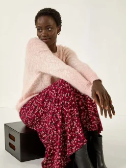 Roman Red Confetti Print Stretch Midi Skirt Discount