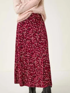 Roman Red Confetti Print Stretch Midi Skirt Discount