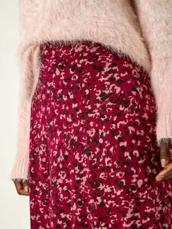 Roman Red Confetti Print Stretch Midi Skirt Discount