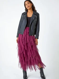 Roman Red Elasticated Mesh Layered Skirt Clearance