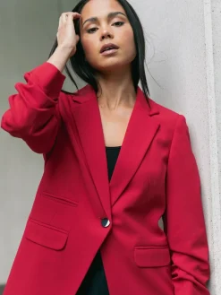 Roman Petite Ruched Buttoned Blazer Red Sale