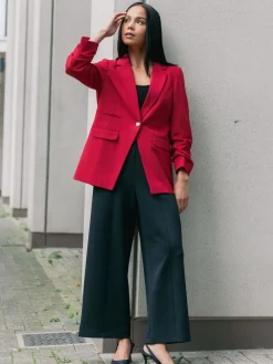 Roman Petite Ruched Buttoned Blazer Red Sale
