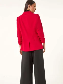 Roman Petite Ruched Buttoned Blazer Red Sale