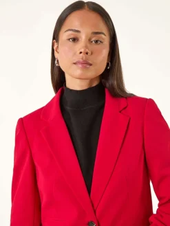 Roman Petite Ruched Buttoned Blazer Red Sale