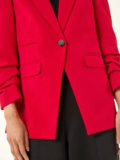 Roman Petite Ruched Buttoned Blazer Red Sale