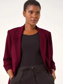 Roman Ruched Sleeve Stretch Blazer Red