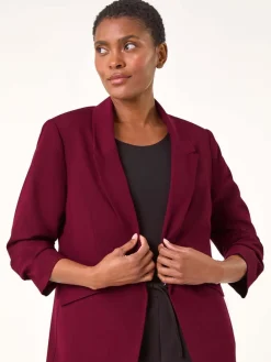 Roman Ruched Sleeve Stretch Blazer Red