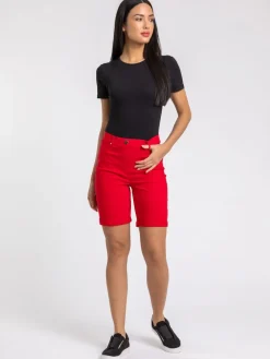 Roman Red Turned Hem Stretch Shorts Discount