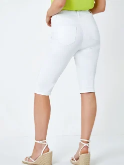 Roman White Denim Stretch Knee Length Pedal Pusher Trousers