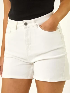 Roman High Waisted Denim Stretch Shorts White Outlet