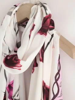 Next Rose Floral White Lightweight Scarf New