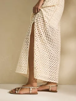 Next Rose Gold Leather Standard/Wide Fit Plait Strappy Toe Thong Sale