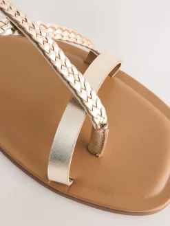 Next Rose Gold Leather Standard/Wide Fit Plait Strappy Toe Thong Sale