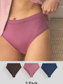 Next High Waist High Leg Ultimate Comfort Cotton Knickers 3 Pack Rose Pink Clearance
