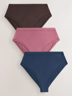 Next High Waist High Leg Ultimate Comfort Cotton Knickers 3 Pack Rose Pink Clearance