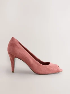 Next Premium Leather Peep Toe Heels Rose Pink Suede Clearance