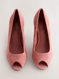 Next Premium Leather Peep Toe Heels Rose Pink Suede Clearance