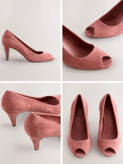 Next Premium Leather Peep Toe Heels Rose Pink Suede Clearance