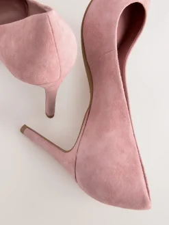 Next Rose Pink Suede Standard/Wide Fit Leather Mid Court Shoes New