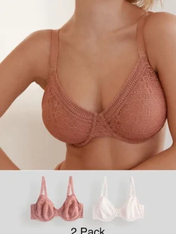 Next DD+ Lace Non Pad Full Cup Minimiser Bras 2 Pack Rose/White Outlet