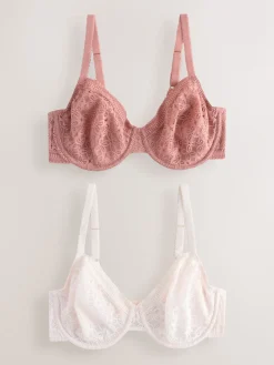 Next DD+ Lace Non Pad Full Cup Minimiser Bras 2 Pack Rose/White Outlet