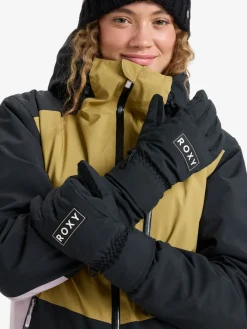 Roxy Freshfield Logo Ski Gloves Black New