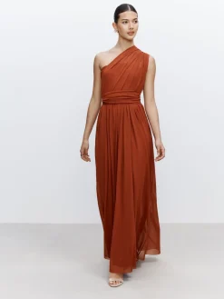 Next Rust Brown Mesh Multiway Wedding Guest Bridesmaid Maxi Dress Clearance