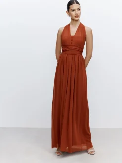 Next Rust Brown Mesh Multiway Wedding Guest Bridesmaid Maxi Dress Clearance