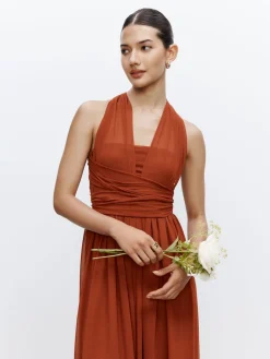 Next Rust Brown Mesh Multiway Wedding Guest Bridesmaid Maxi Dress Clearance